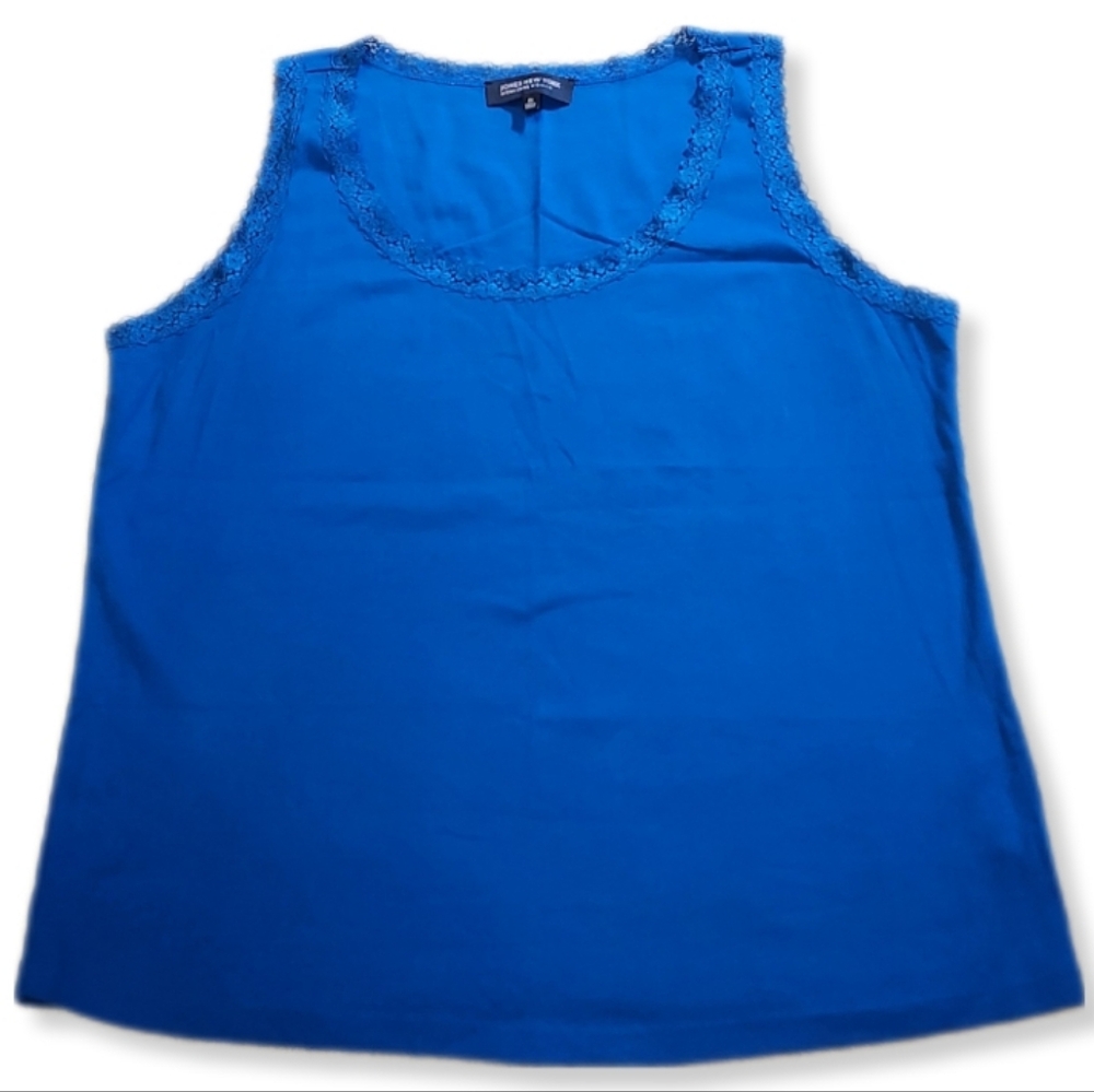 Jones New York Signature Woman Tank Top Lace Detail in Cobolt Blue 2X W-799